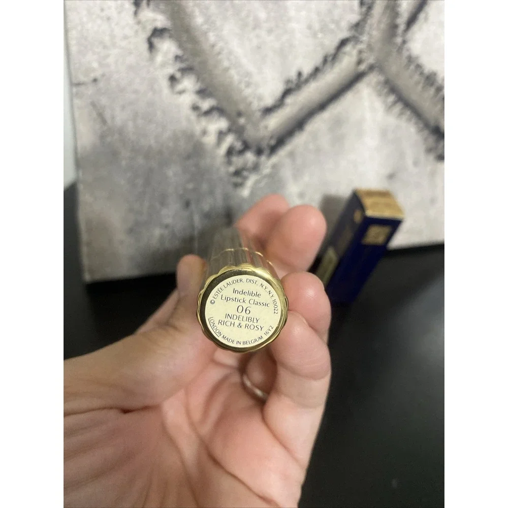 ESTEE LAUDER Lipstick IC 06 Indelibly Rich & Rosy Gold Ribbed Tube Rare!!! New